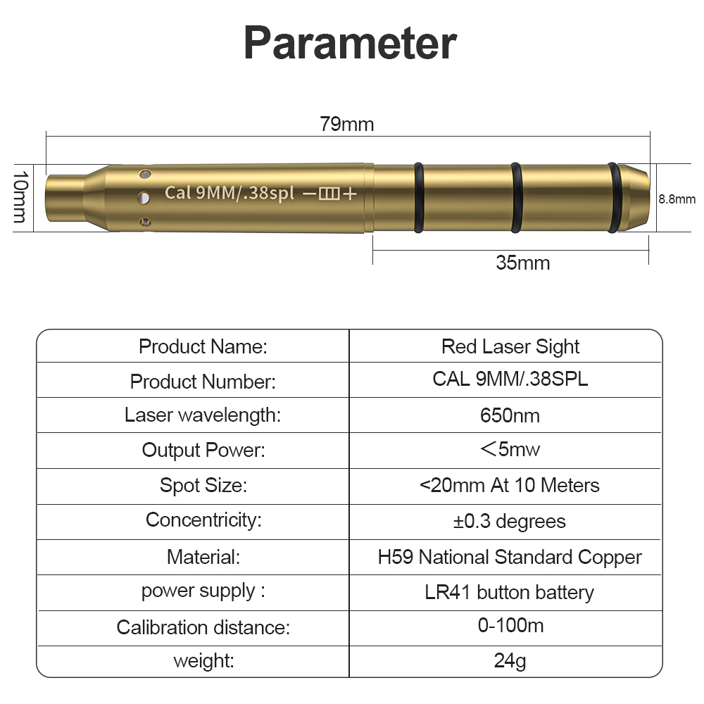 Outdoor Hunting Range - 9MM/38SPL Red Laser Boresighter Cartridge Dot